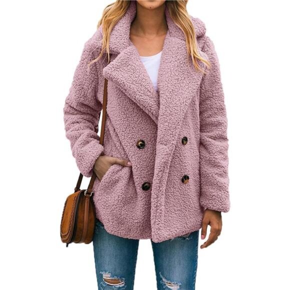 Jackets & Blazers - Women's Sherpa Fleece Faux Fur Trendy Jackets Pink2